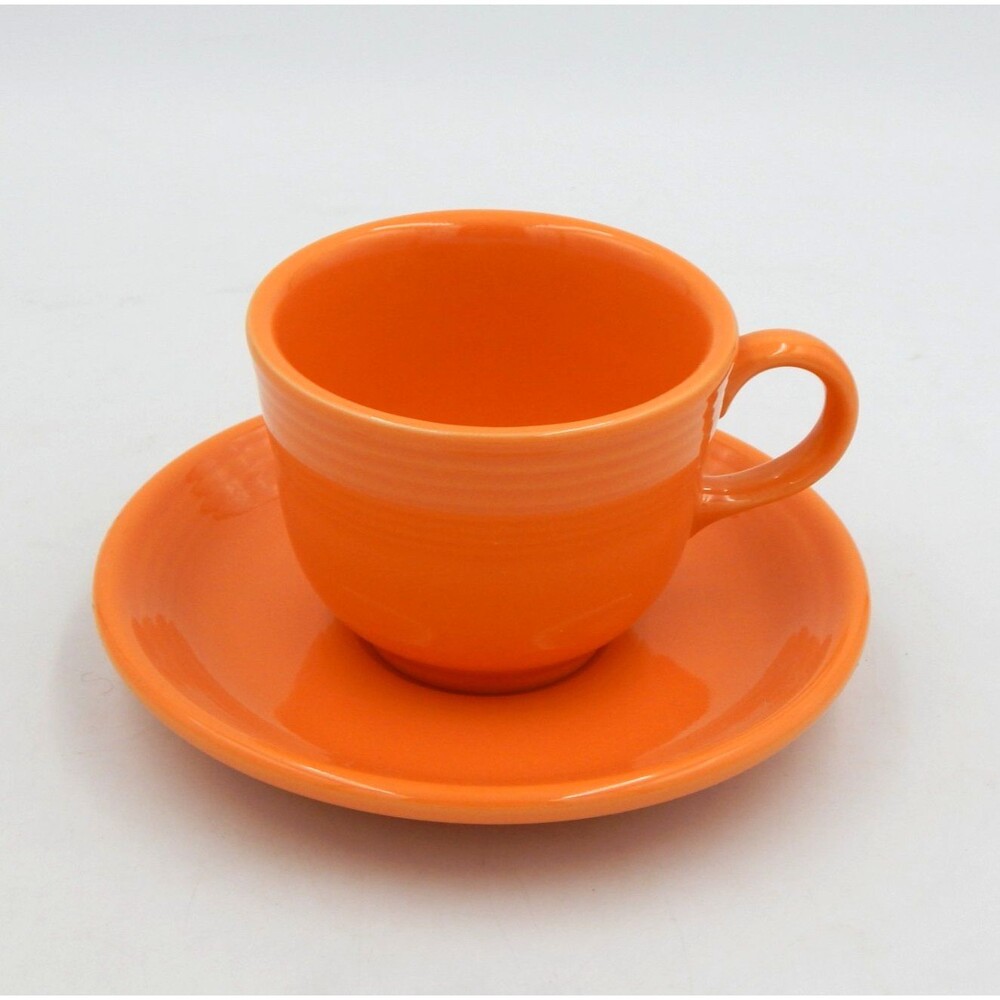Fiesta Fiestaware Orange Tea Cup Saucer Set Coffee Homer Laughlin USA